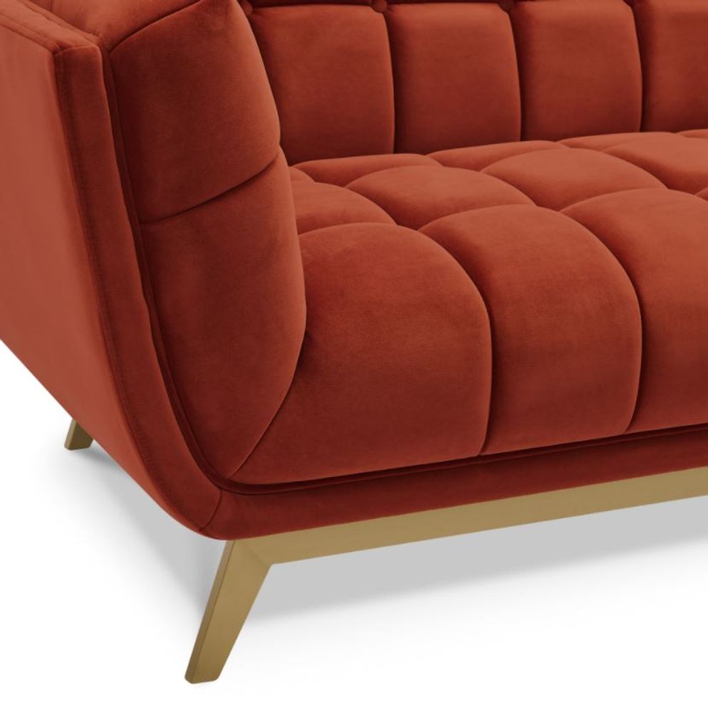 Yaletown Mid Century Tufted Fabric Accent Chair Gold Legs -Rust