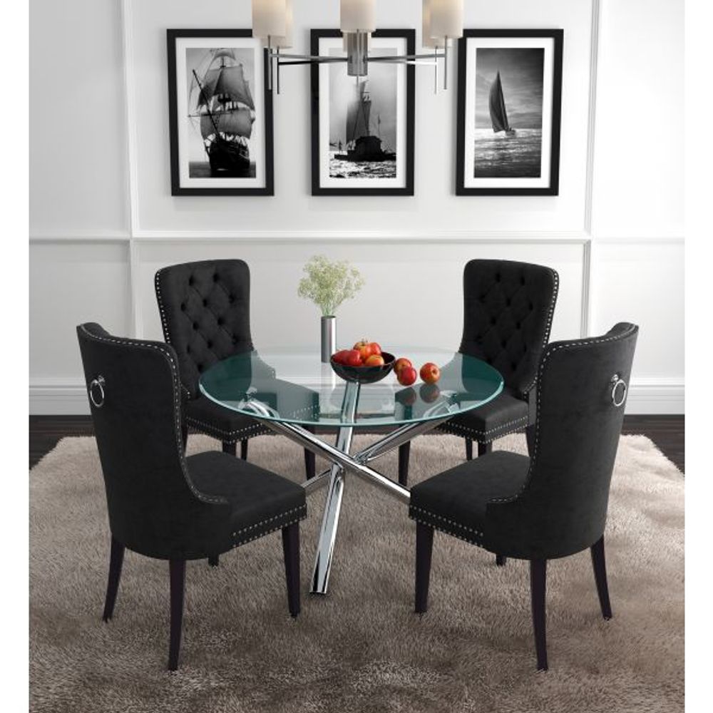 Solara II/Rizzo 5pc Dining Set, Chrome/Black