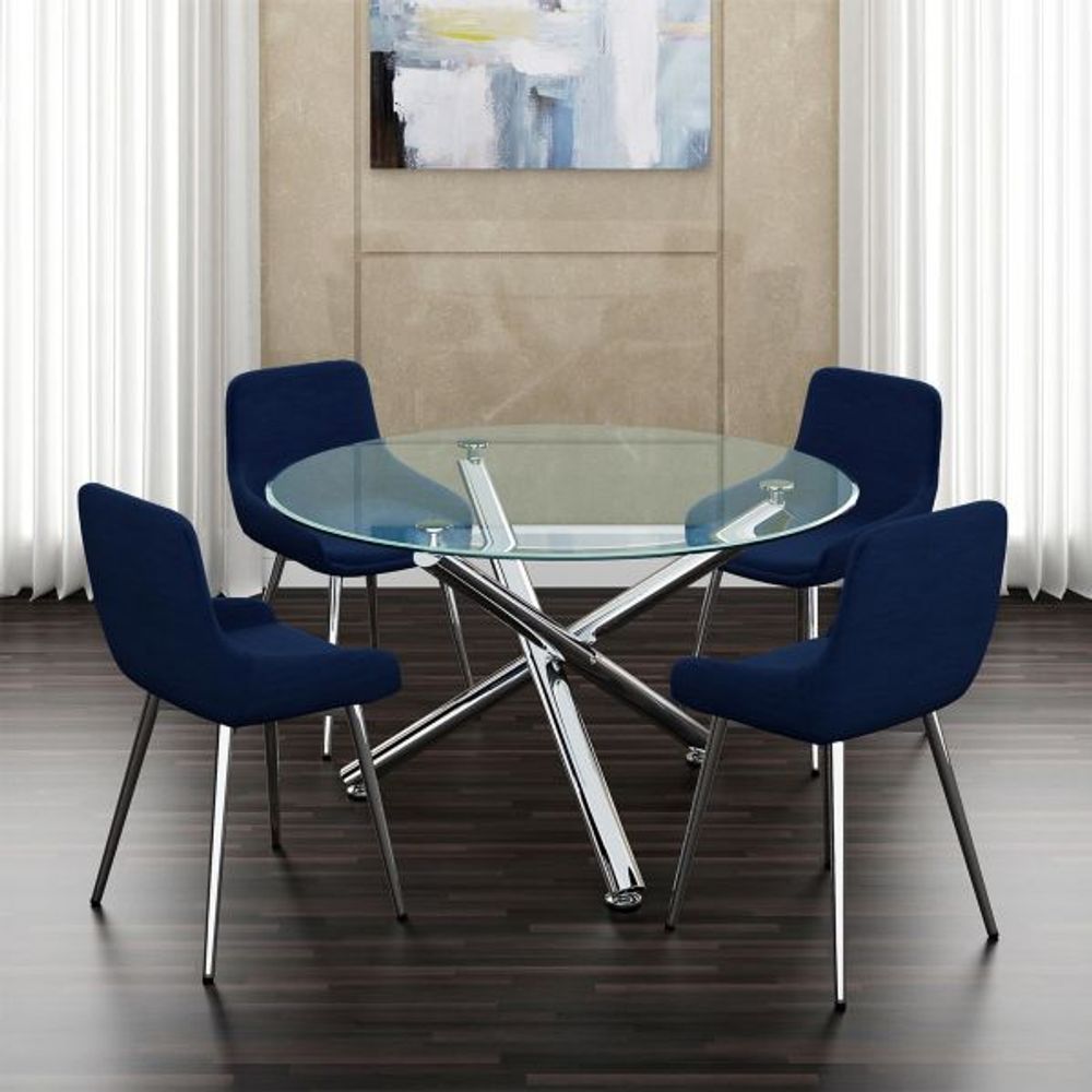 Solara II/Cassidy 5pc Dining Set, Chrome/Blue