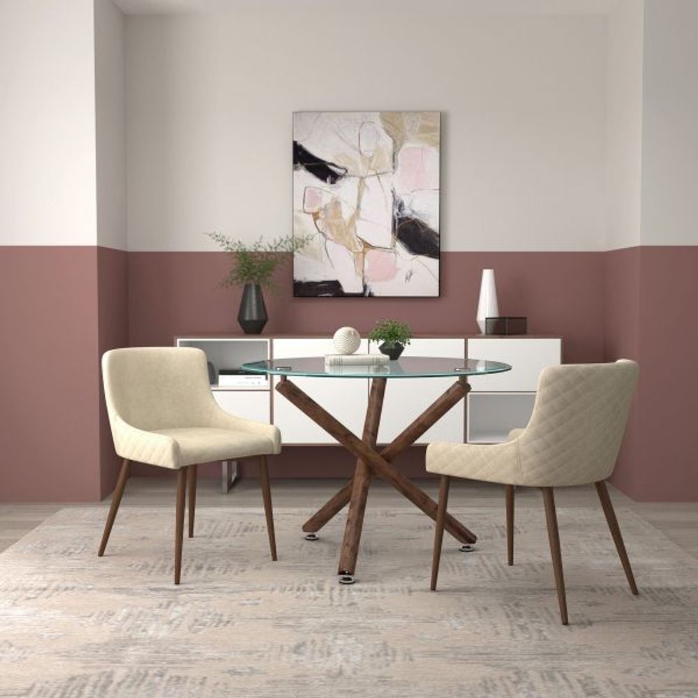 Rocca/Bianca 3pc Dining Set, Walnut/Walnut & Beige