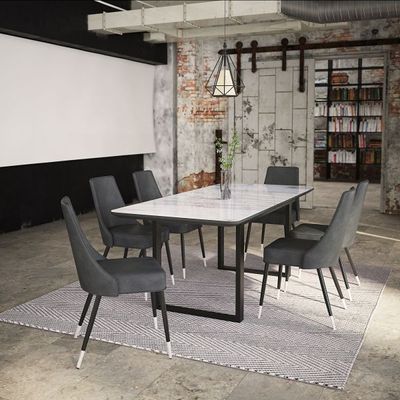 Gavin/Silvano 7pc Dining Set, Black/Vintage Grey