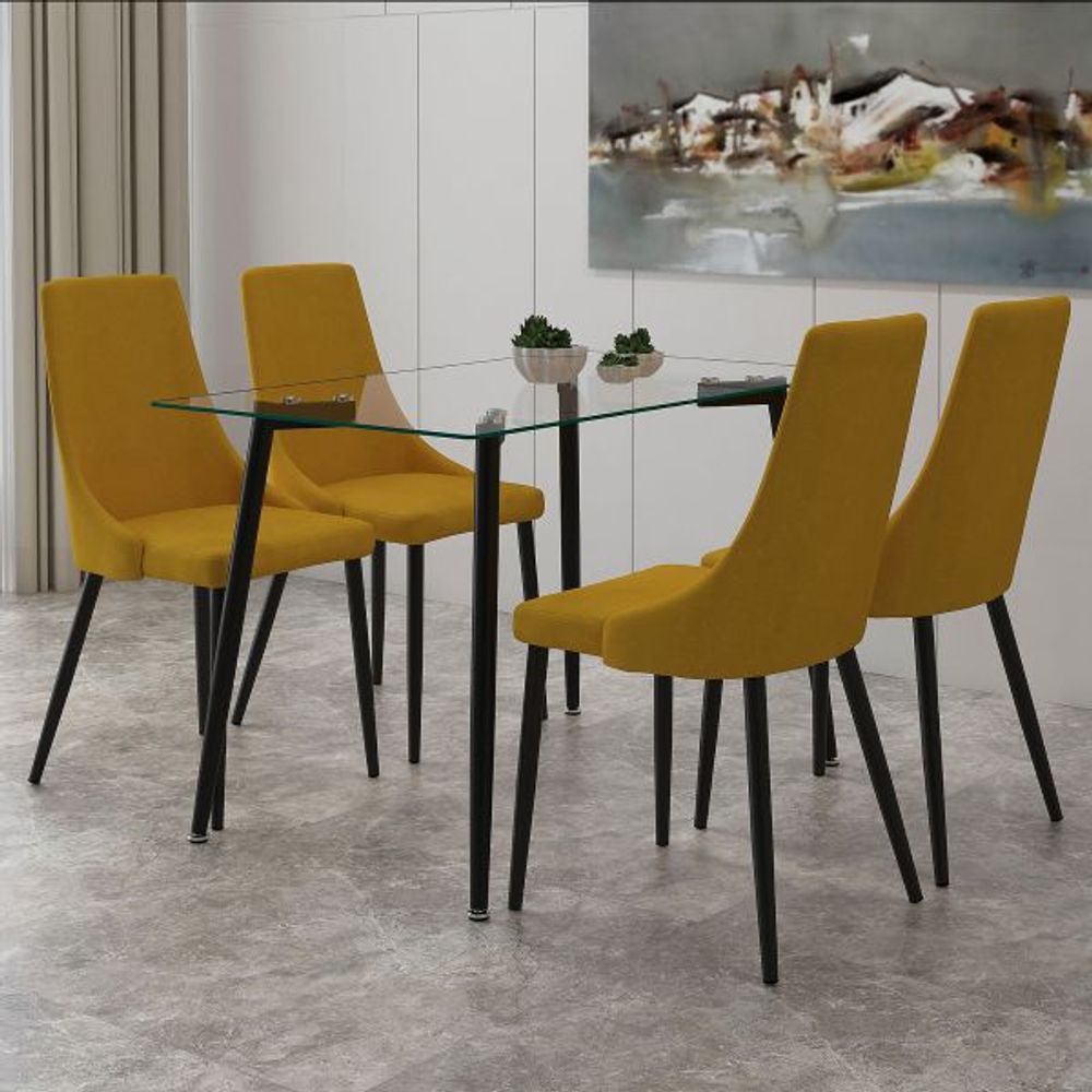 Abbot/Venice 5pc Dining Set, Black/Mustard