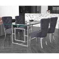 Eros/Hollis 7pc Dining Set in Silver with Grey Chair
