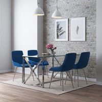 Lorenzo/Cassidy 5pc Dining Set, Chrome/Blue