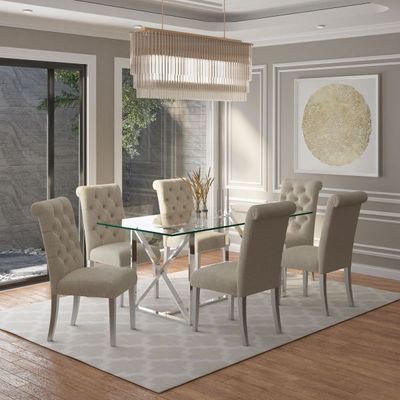 Lorenzo/Chloe 5pc Dining Set, Chrome/Beige