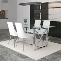 Lorenzo/Devo 5pc Dining Set, Chrome/White