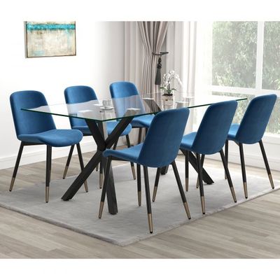 Stark/Gabi 7pc Dining Set, Black/Blue