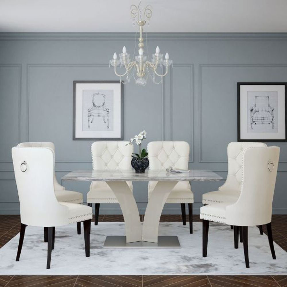 Napoli/Rizzo 7pc Dining Set, Grey/Ivory