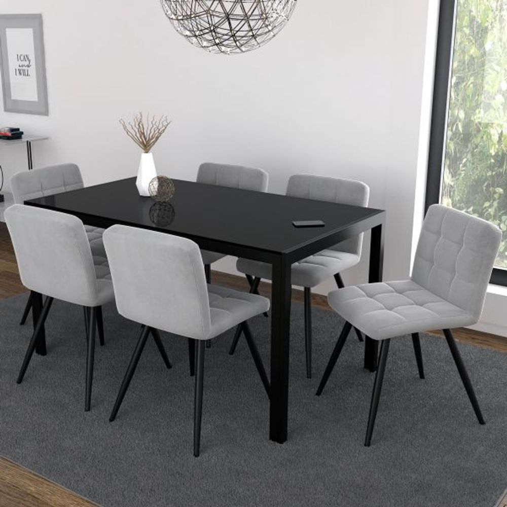 Contra/Suzette 7pc Dining Set, Black/Grey