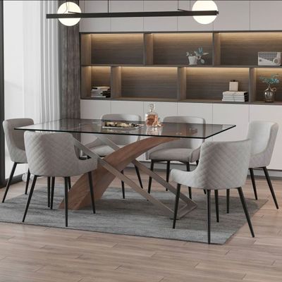 Veneta/Bianca 7pc Dining Set, Walnut/Black & Grey