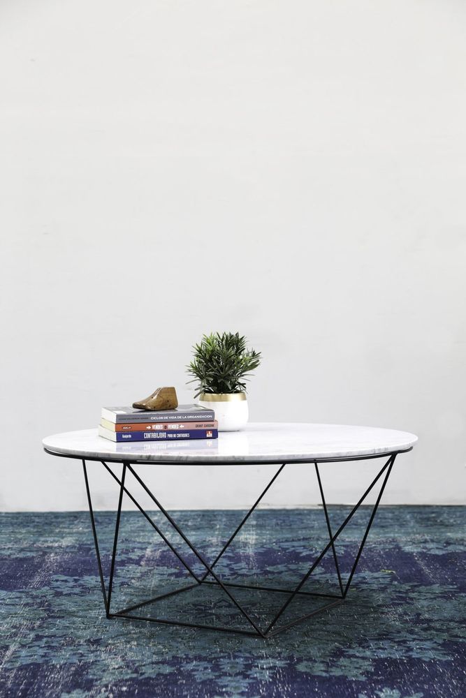 Valencia Round Coffee Table - White Marble/Black Matte