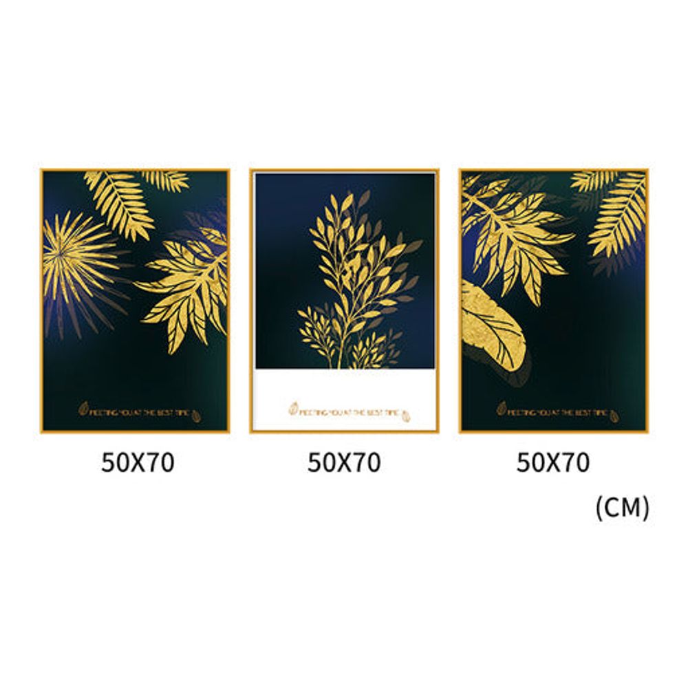 Golden Foliage  Set of 3 Alloy Matt - Golden Frame Wall Art