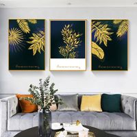 Golden Foliage  Set of 3 Alloy Matt - Golden Frame Wall Art