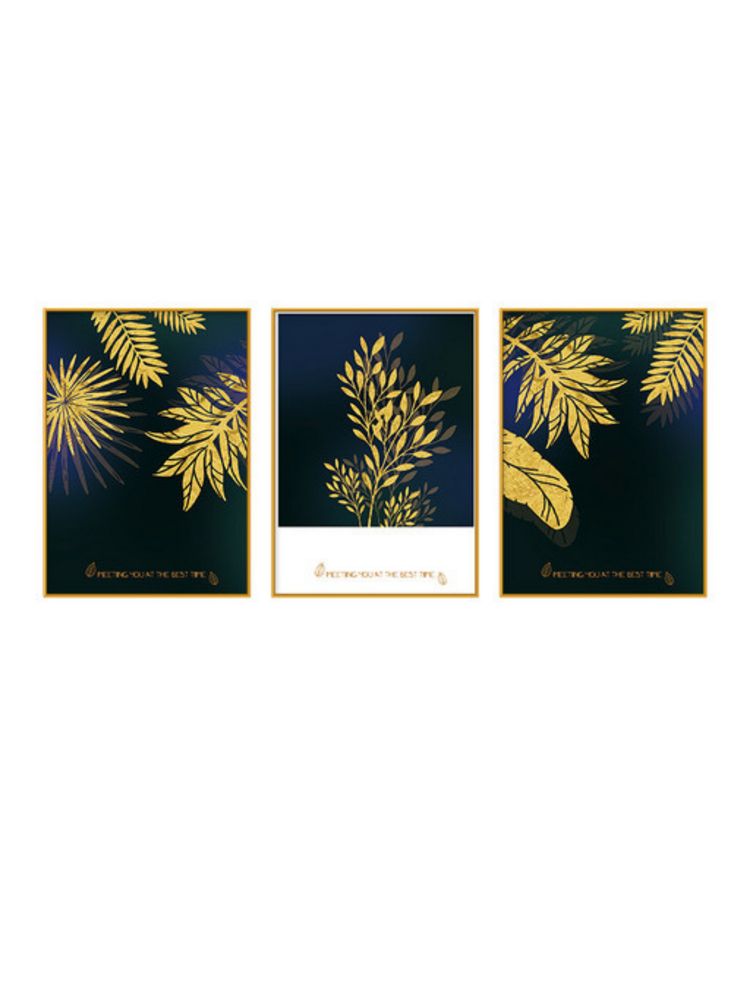 Golden Foliage  Set of 3 Alloy Matt - Golden Frame Wall Art