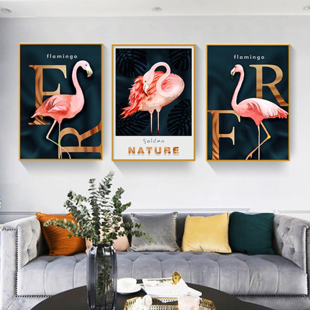 Pink Harmony Set of 3 Alloy Matt - Golden Frame Wall Art