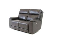 Genova Genuine Leather  Power Reclining Loveseat - Dark Grey