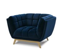 Yaletown Mid Century Tufted Fabric Accent Chair Gold Legs -Dark Blue