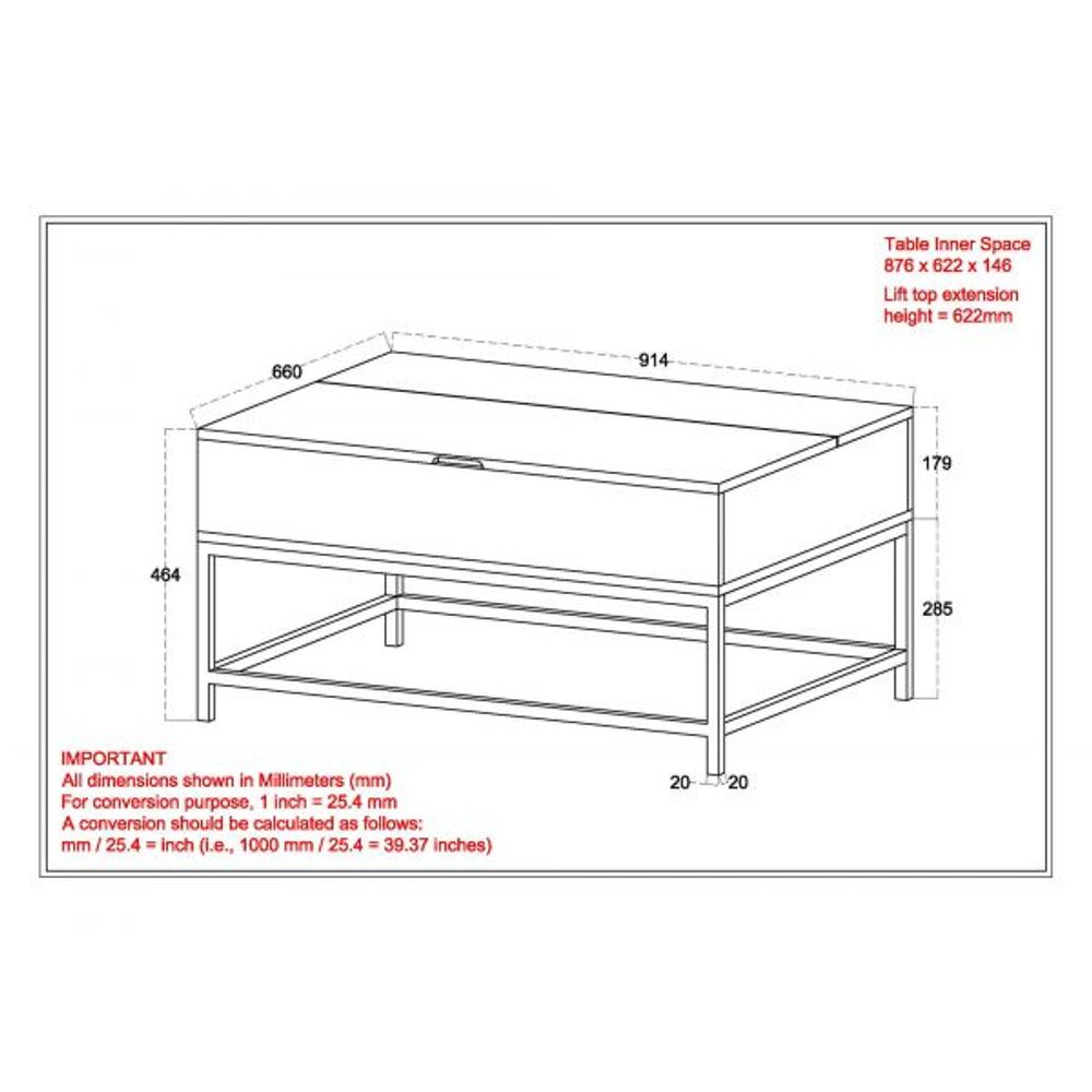 Ojas Lift-Top Coffee Table in Natural Burnt