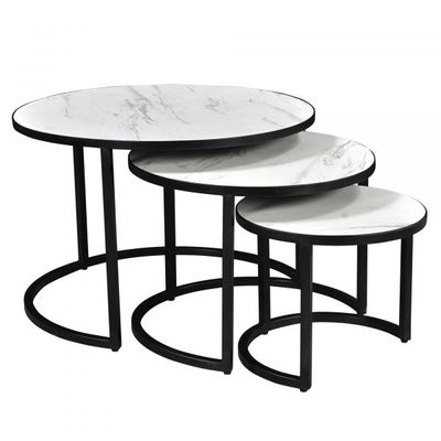 Darsh 3pc Round Coffee Table Set in Faux White Marble