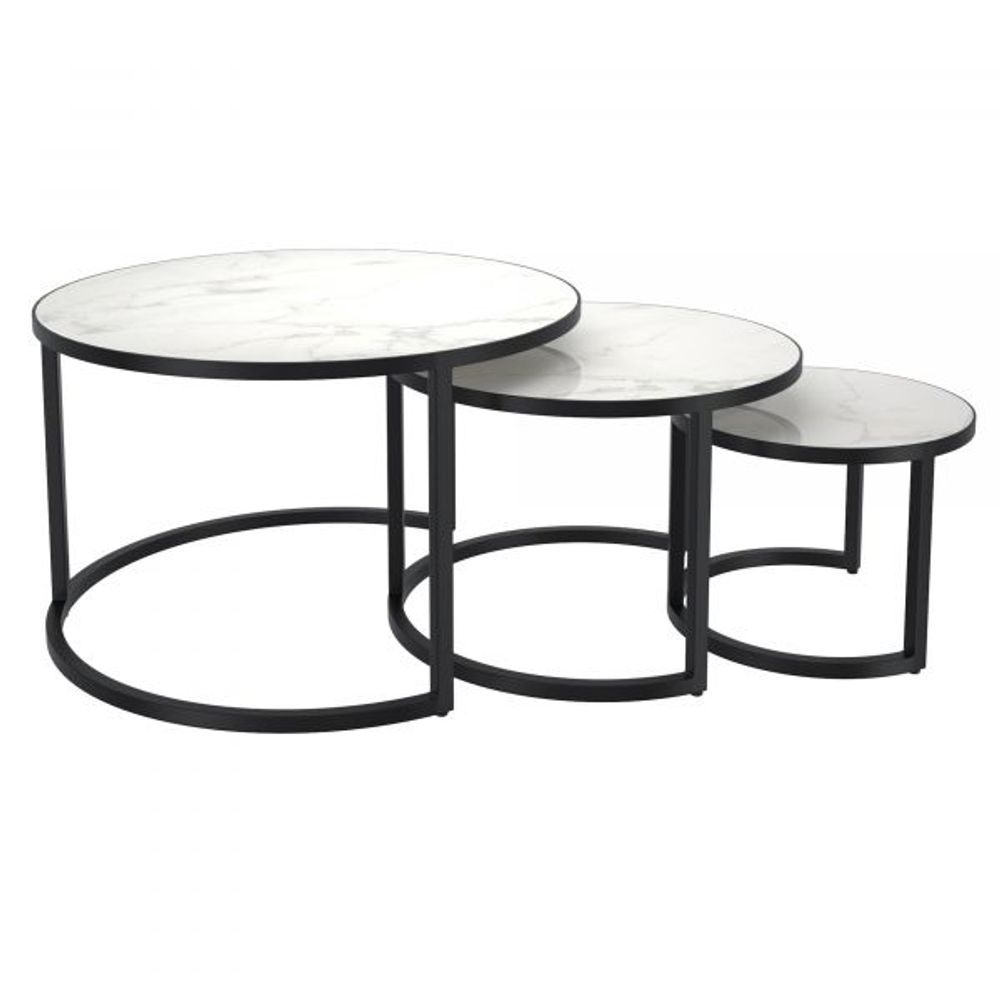 Darsh 3pc Round Coffee Table Set in Faux White Marble