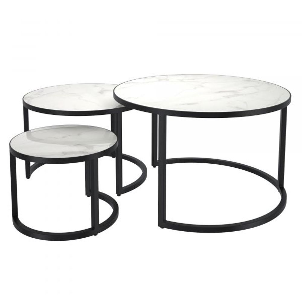 Darsh 3pc Round Coffee Table Set in Faux White Marble