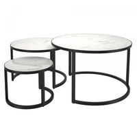 Darsh 3pc Round Coffee Table Set in Faux White Marble