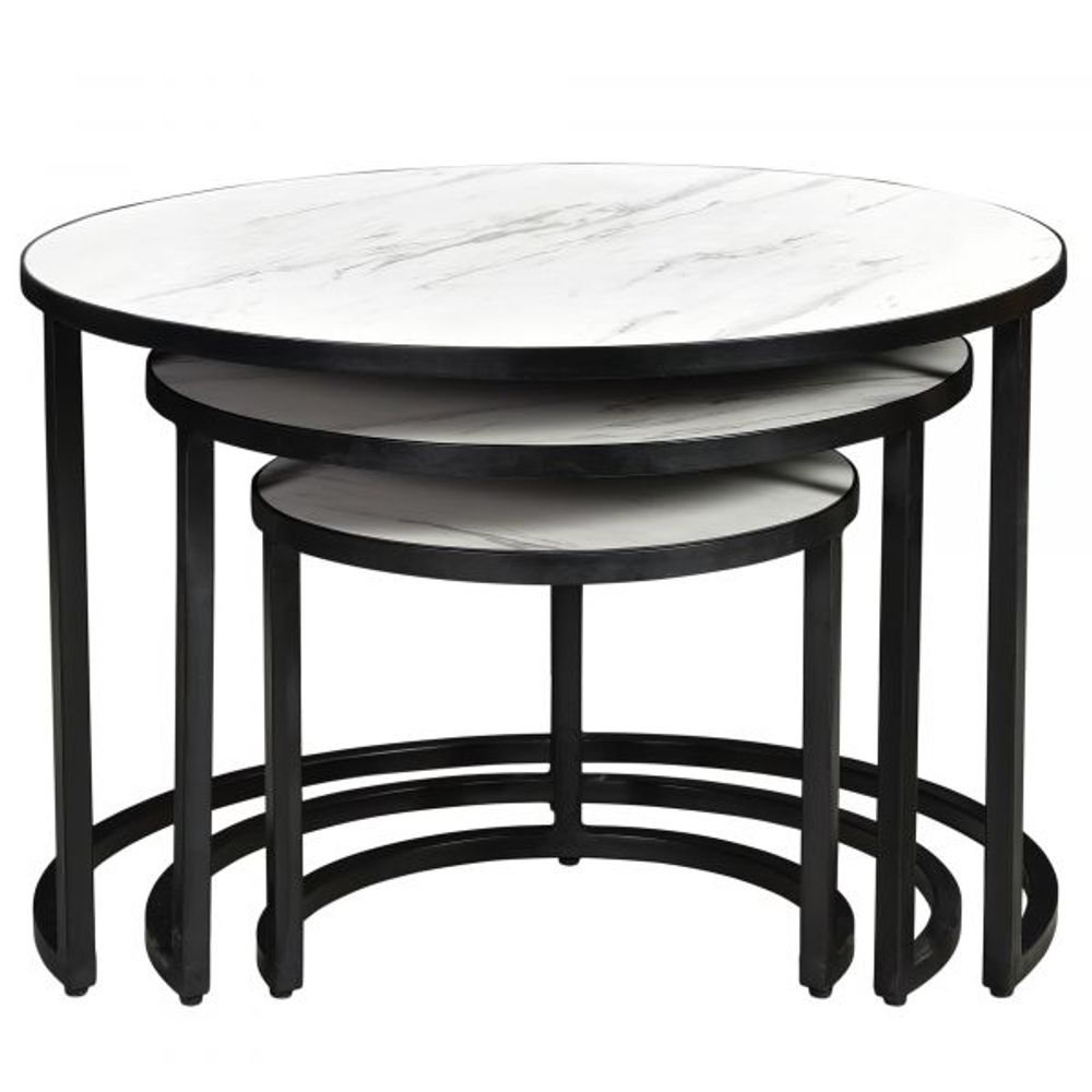 Darsh 3pc Round Coffee Table Set in Faux White Marble