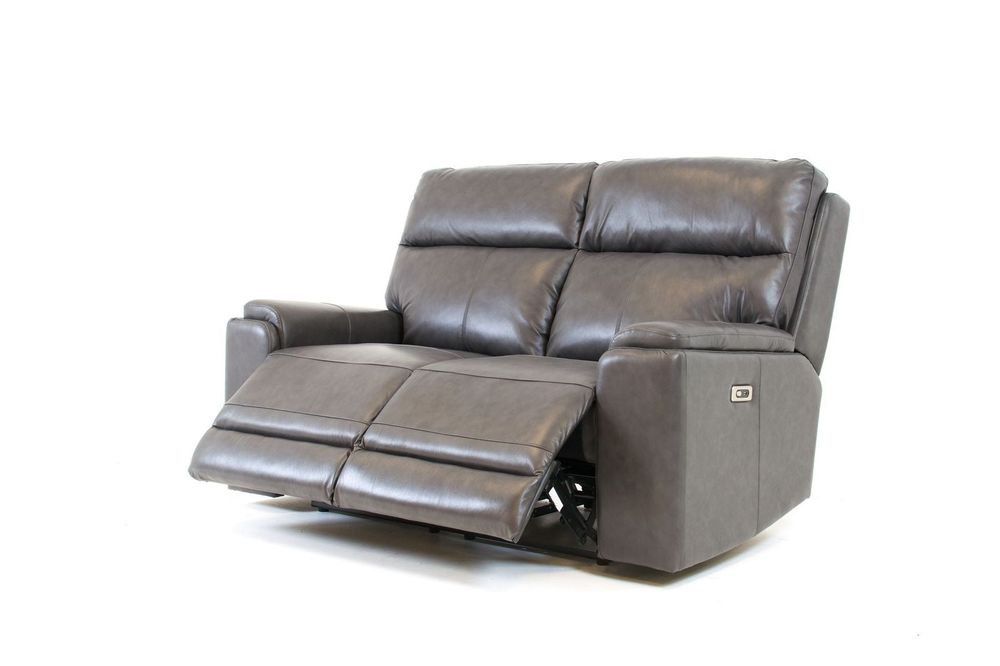 Genova Genuine Leather  Power Reclining Loveseat - Dark Grey