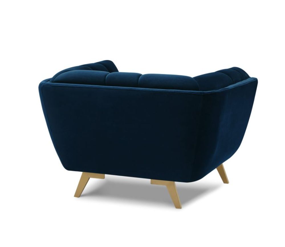 Yaletown Mid Century Tufted Fabric Accent Chair Gold Legs -Dark Blue