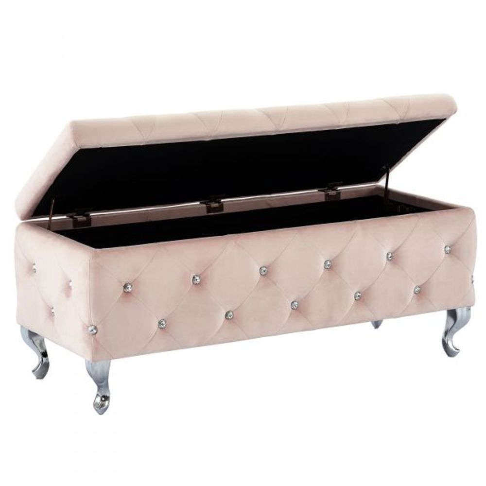 Monique Rectangular Storage Ottoman in Blush Pink