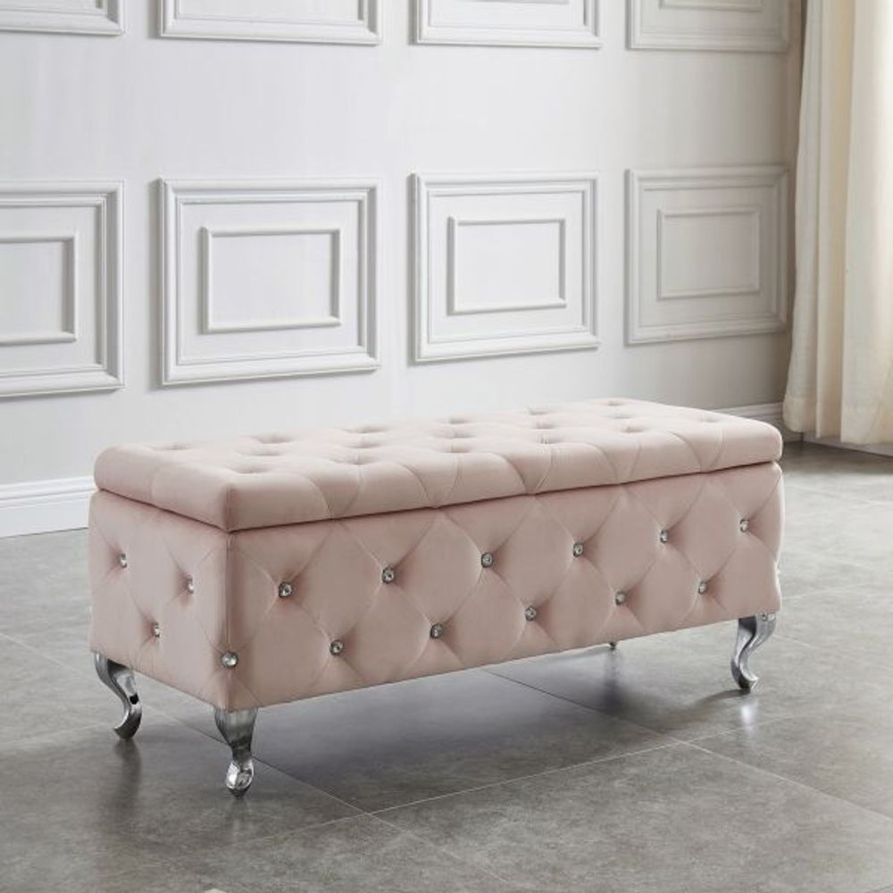 Monique Rectangular Storage Ottoman in Blush Pink