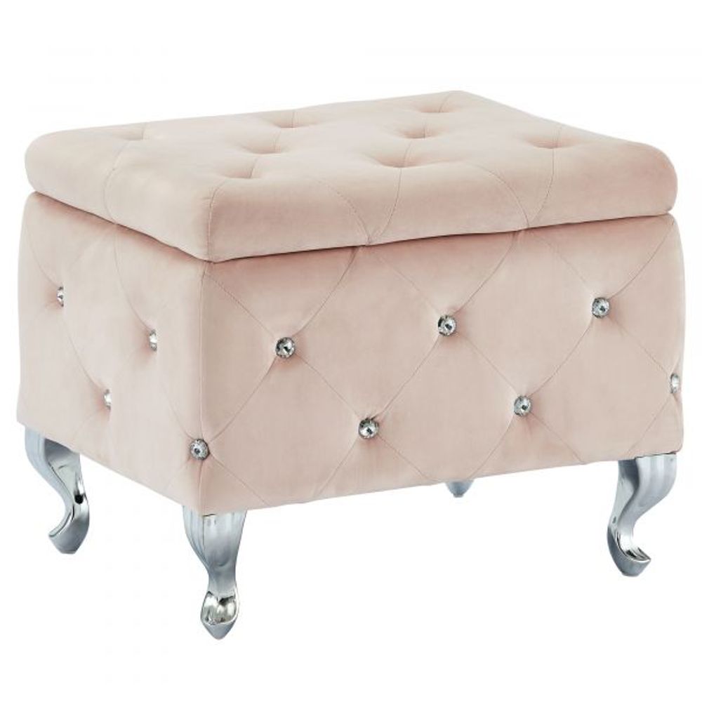 Monique Square Storage Ottoman in Blush Pink