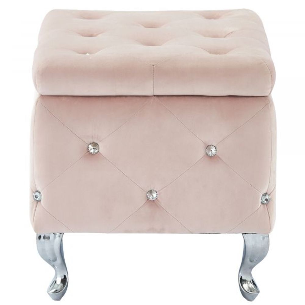 Monique Square Storage Ottoman in Blush Pink