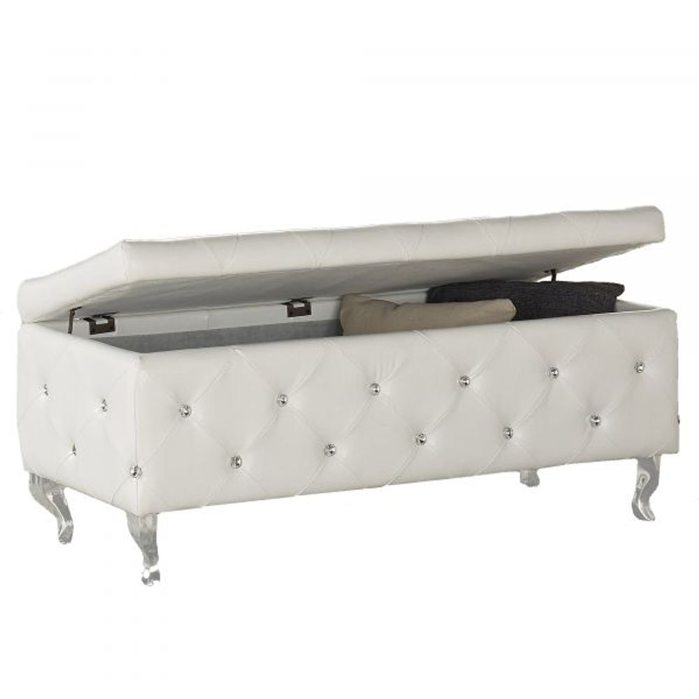 Monique Rectangular Storage Ottoman in White