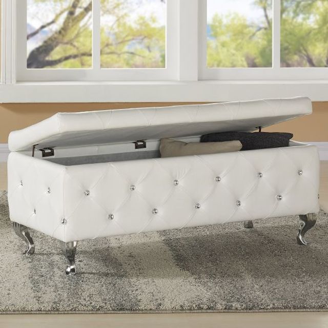 Monique Rectangular Storage Ottoman in White