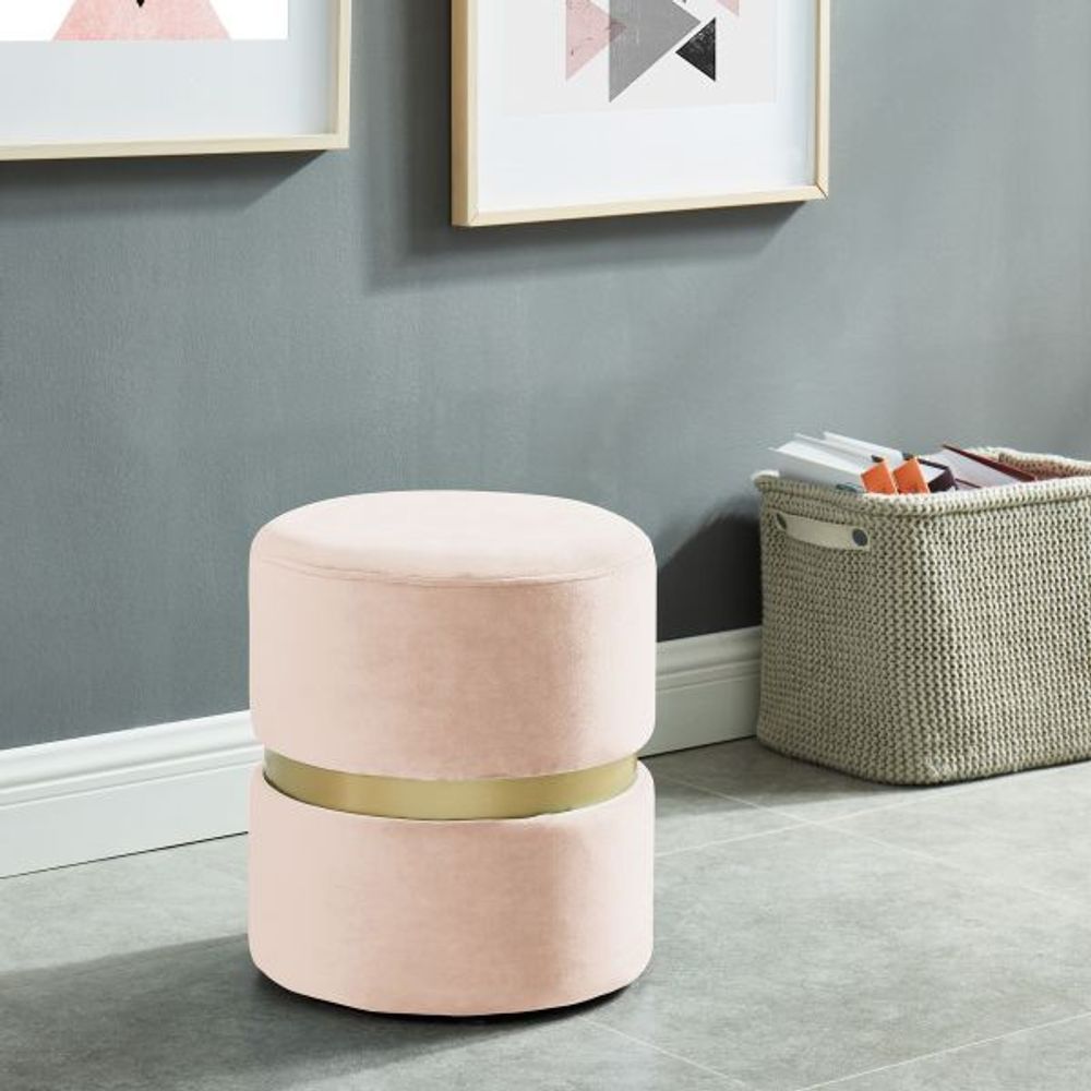 Violet Round Ottoman in Blush Pink