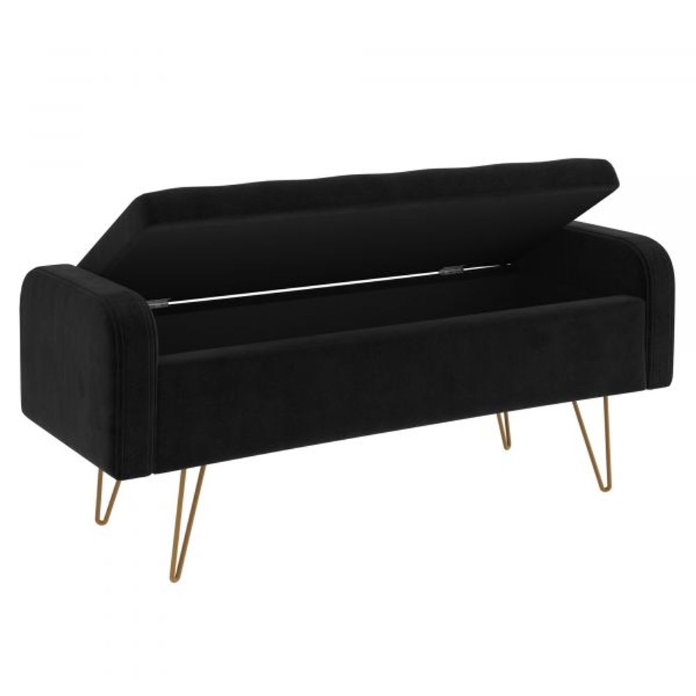 Sabel Storage Ottoman/Bench in with Gold Leg