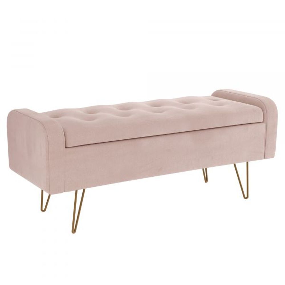 Sabel Storage Ottoman/Bench in Blush Pink with Gold Leg