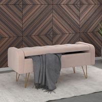 Sabel Storage Ottoman/Bench in Blush Pink with Gold Leg