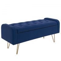 Sabel Storage Ottoman/Bench in Blue with Gold Leg