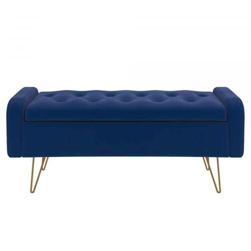 Sabel Storage Ottoman/Bench in Blue with Gold Leg