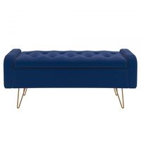 Sabel Storage Ottoman/Bench in Blue with Gold Leg
