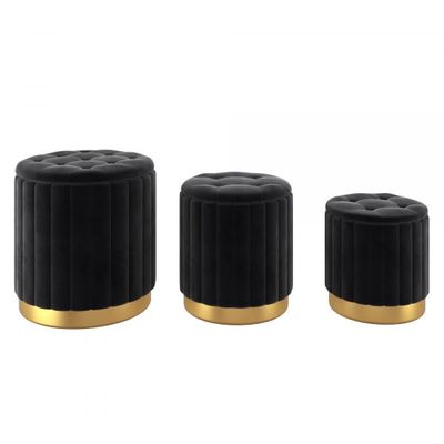 Tobi 3pc Storage Ottoman Set in Black & Gold