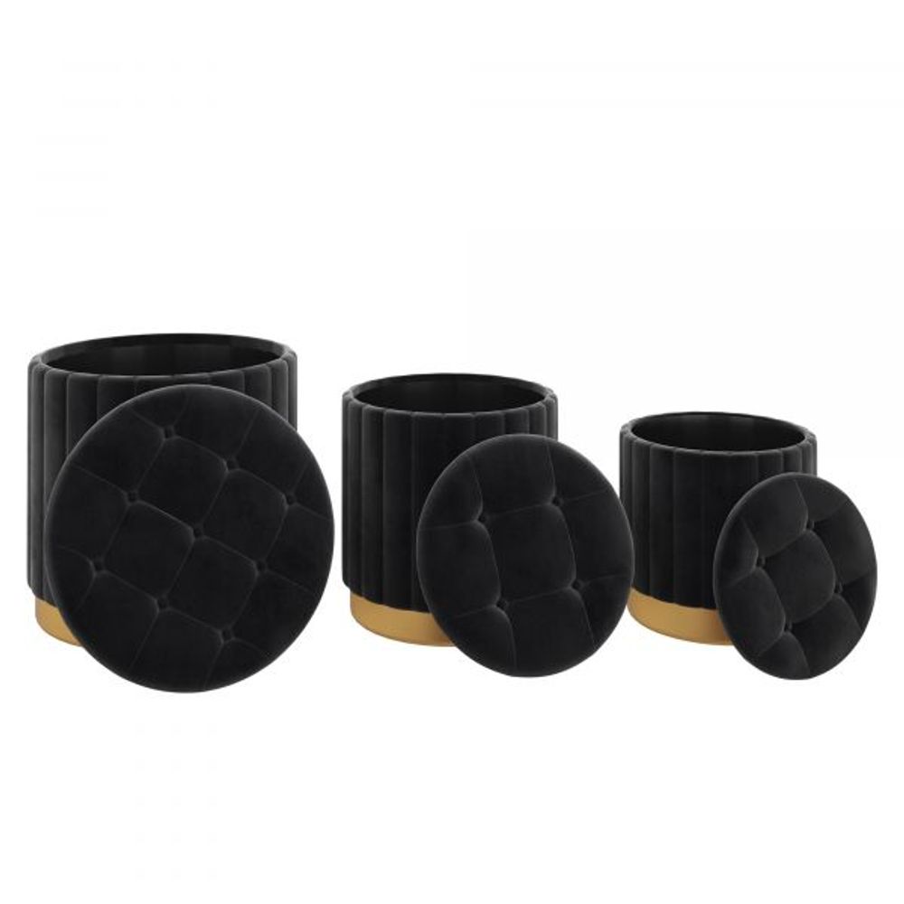 Tobi 3pc Storage Ottoman Set in Black & Gold