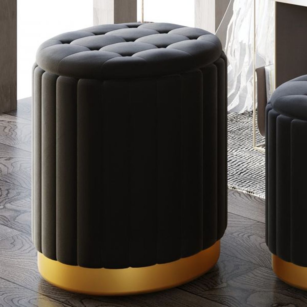 Tobi 3pc Storage Ottoman Set in Black & Gold