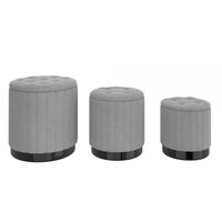 Tobi 3pc Storage Ottoman Set in Grey & Black