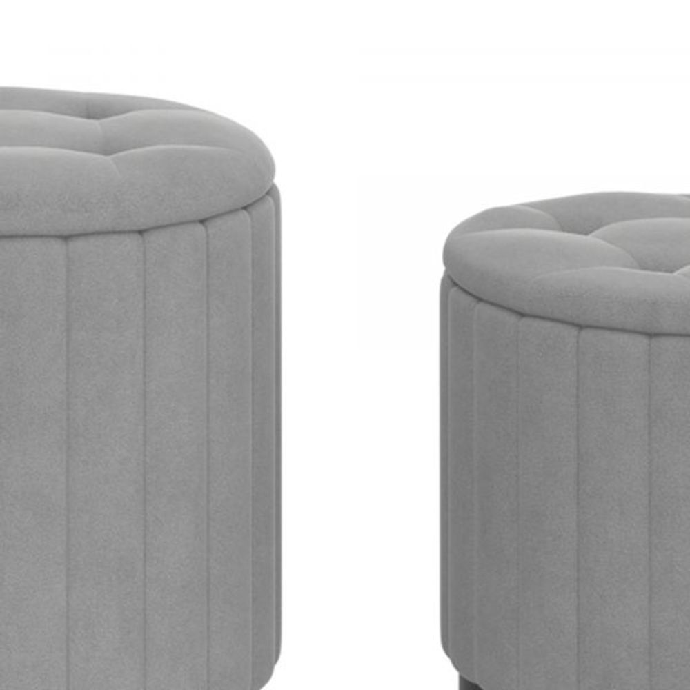 Tobi 3pc Storage Ottoman Set in Grey & Black