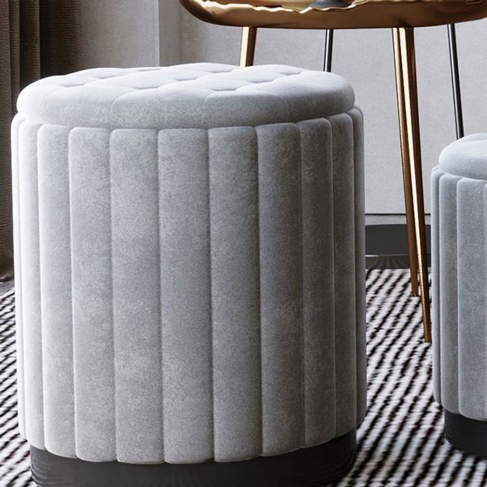 Tobi 3pc Storage Ottoman Set in Grey & Black