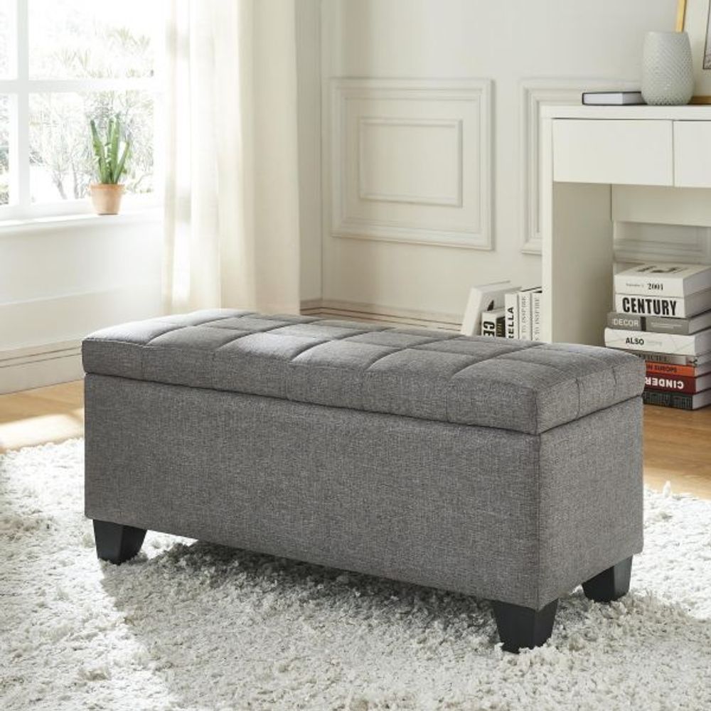 Lila Rectangular Storage Ottoman in Grey