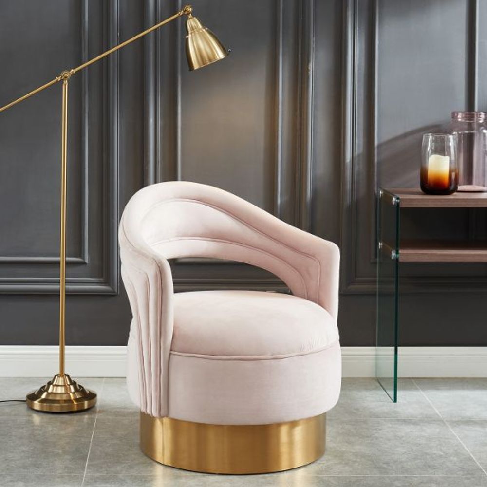 Sloane Swivel Accent Chair in Blush Pink/Gold